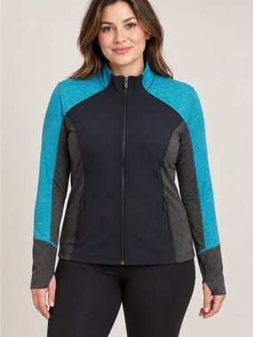 Women’s Athletic Jacket Xersion Full Zip Slim Fit Size L Blue Gray
